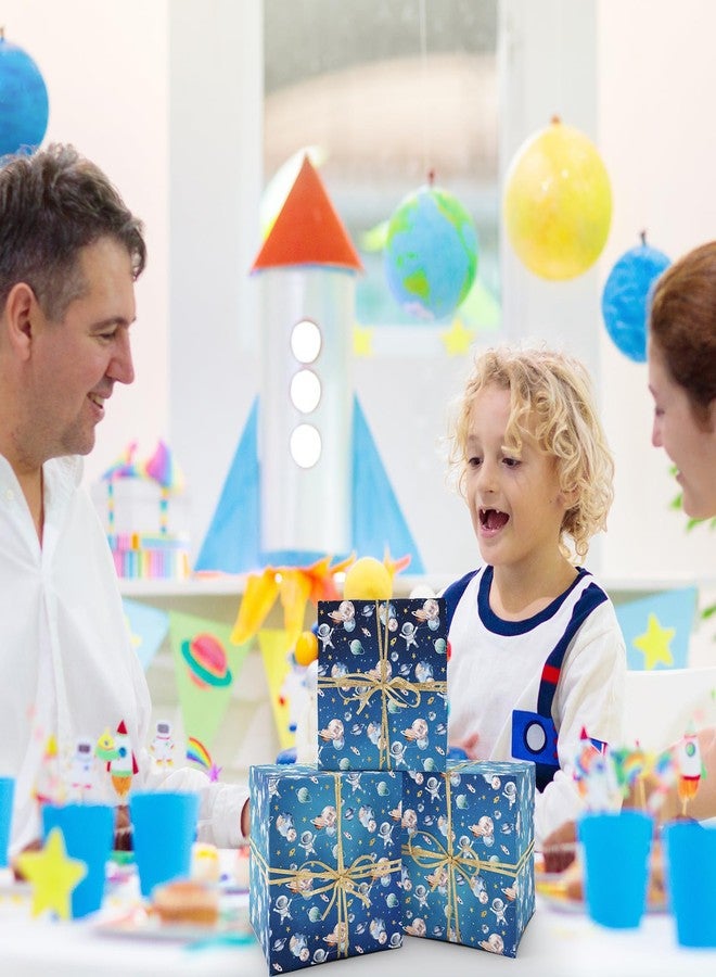 Whaline 6 Sheets Outer Space Wrapping Paper - Not Roll - Blue Astronaut Planet Gift Wrap Paper Folded Flat for Birthday Baby Shower DIY Crafts, 19.7 x 27.6 In - Image 5